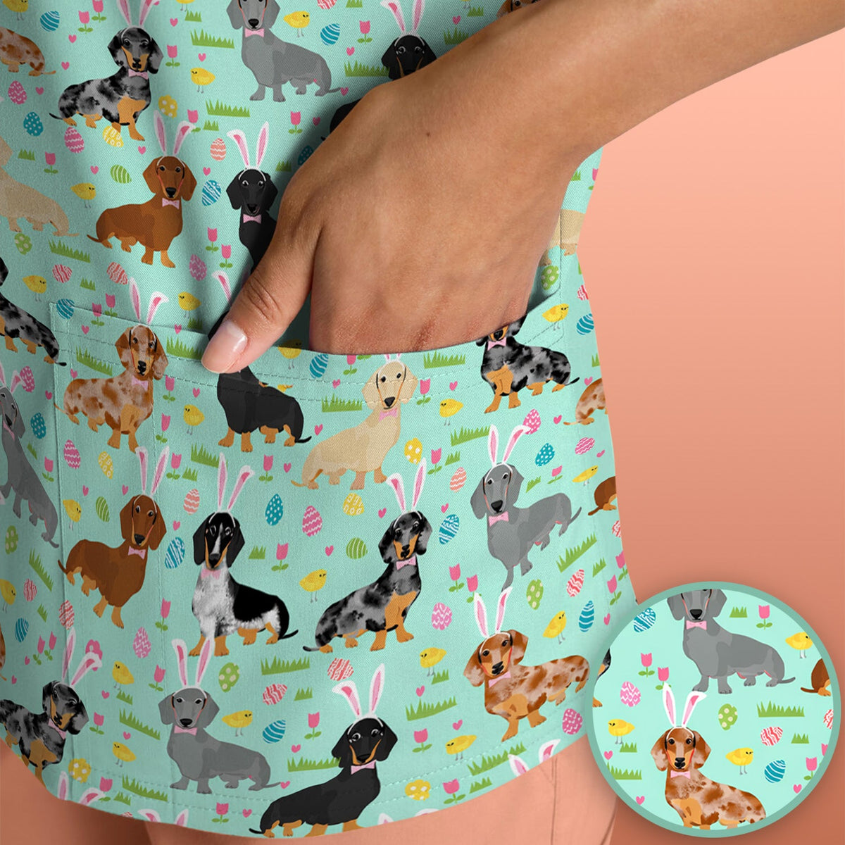 Dachshund Dog Nurse Scrub Top - Easter Gift