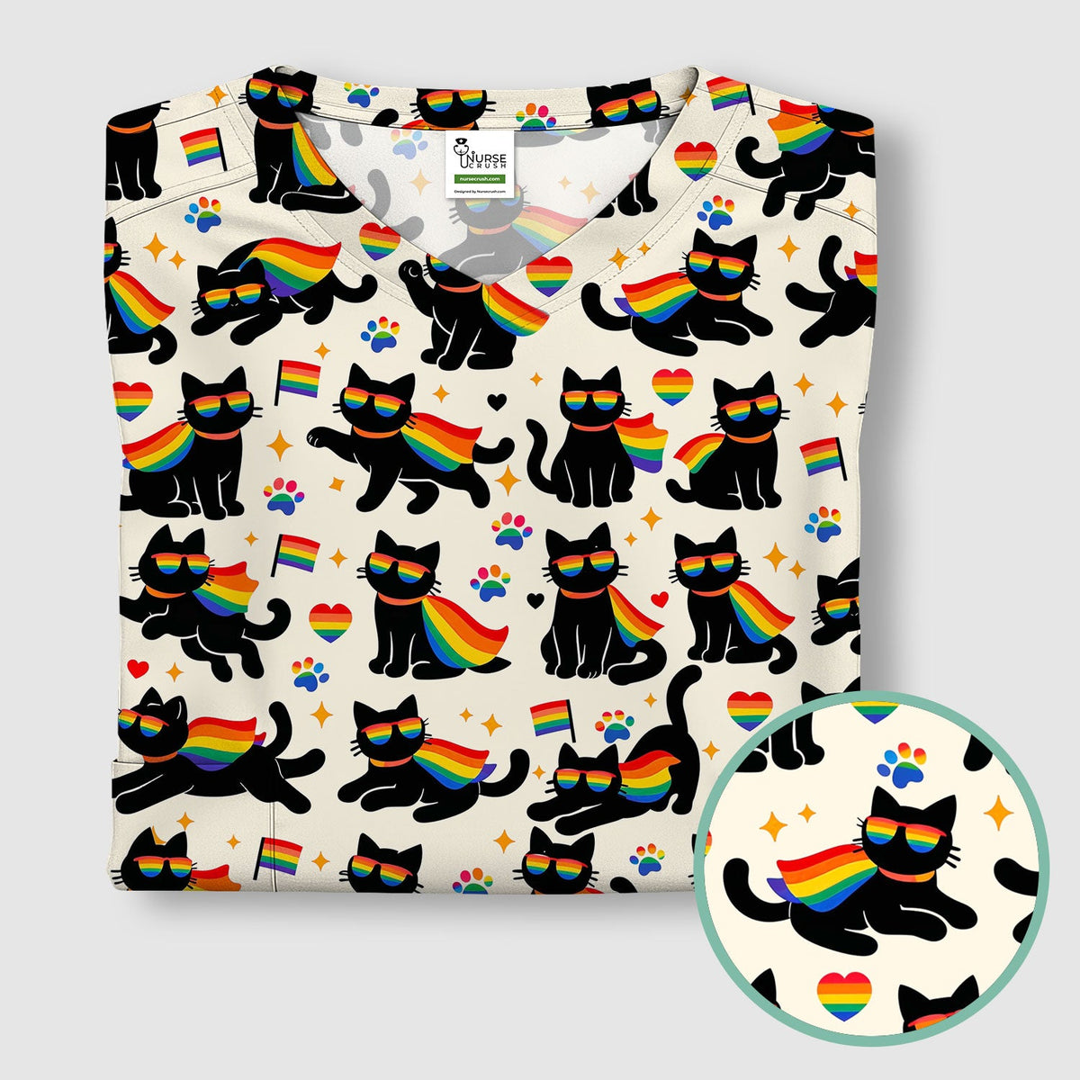 Rainbow Black Cat Pride Nurse Scrub Top