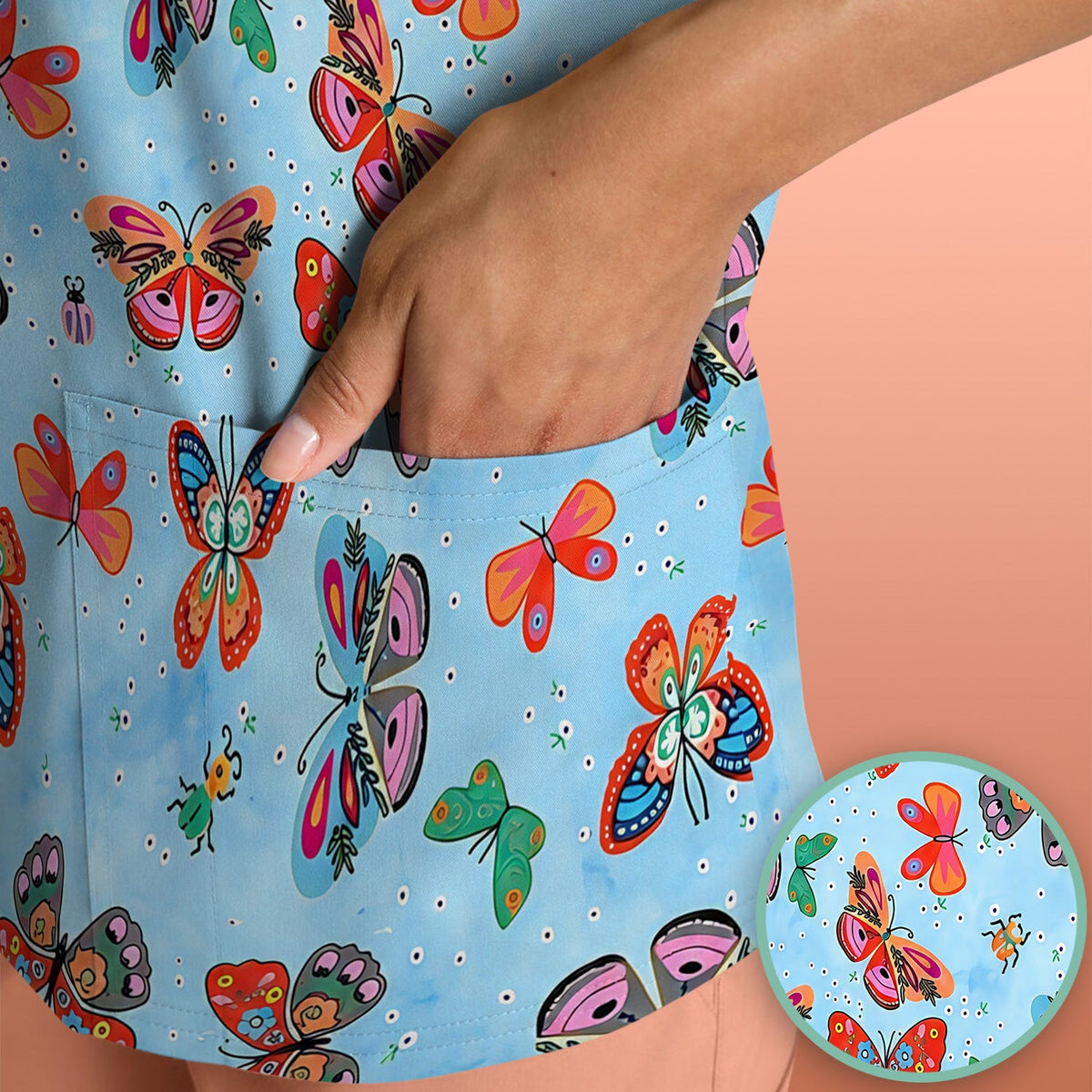 Colorful Butterfly Garden Nurse Scrub Top