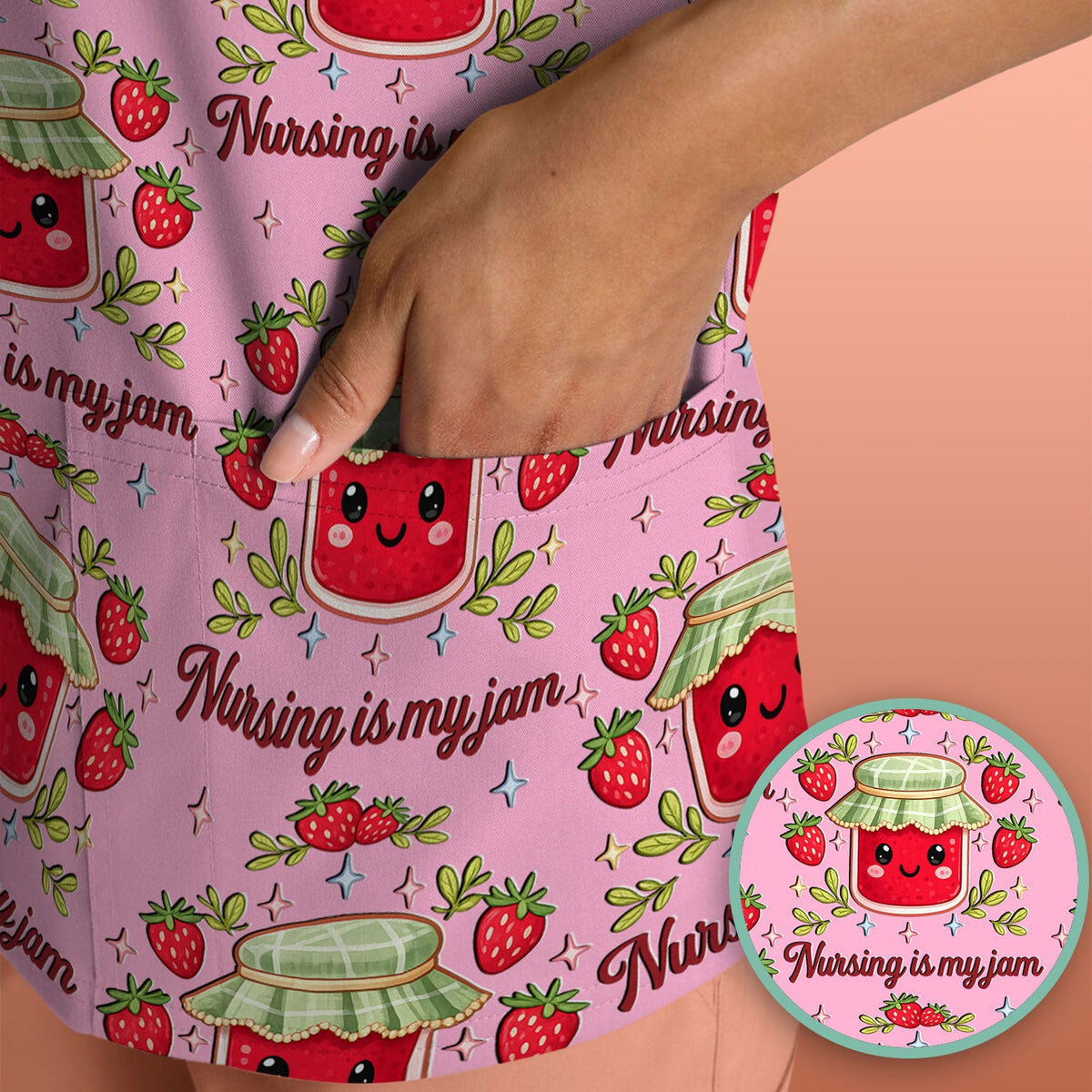 Strawberry Jam Nurse Scrub Top