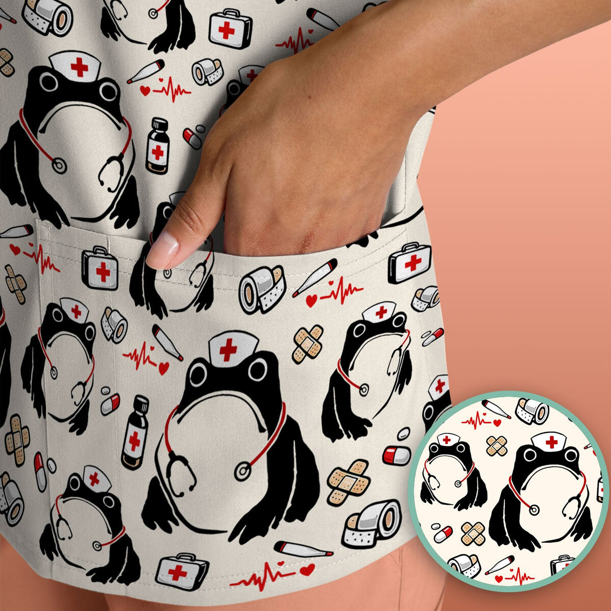 Frog Medical Nurse Scrub Top