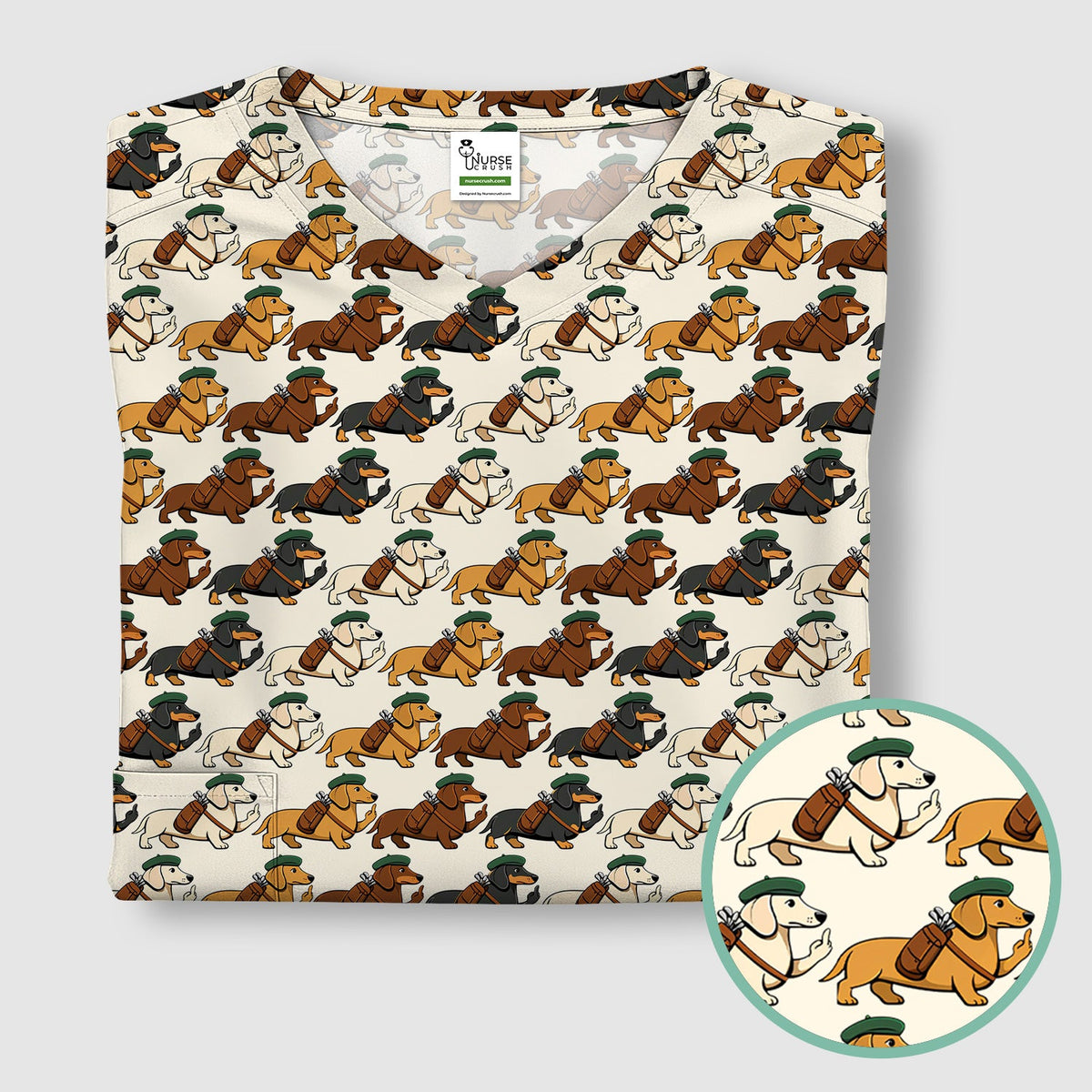 Dachshund Hat And Backpack Nurse Scrub Top