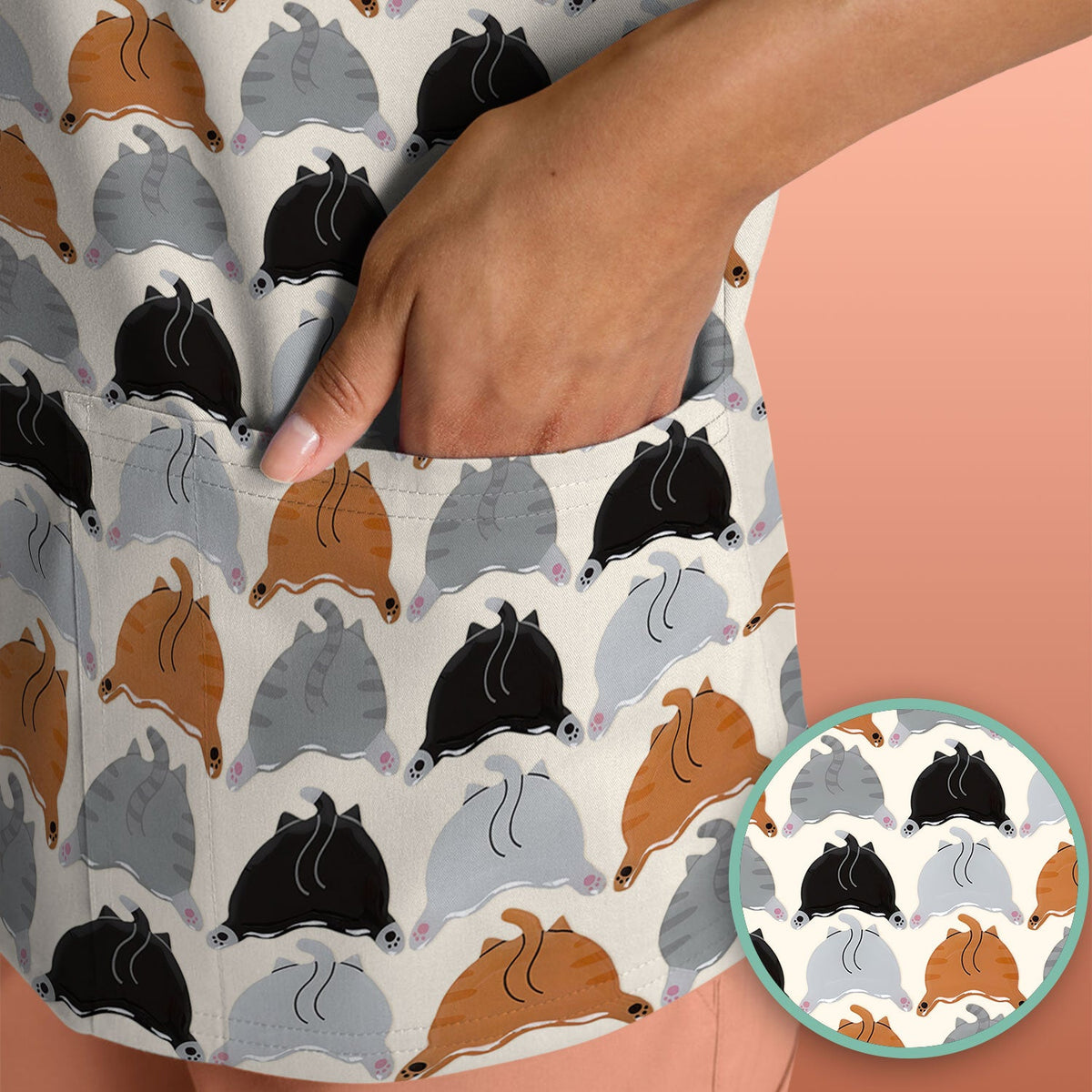 Multicolor Cat Nurse Scrub Top