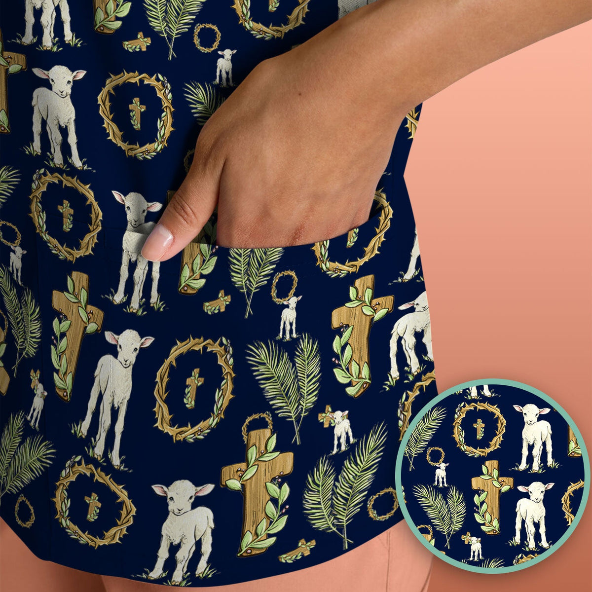 Faith Lamb Cross Nurse Scrub Top