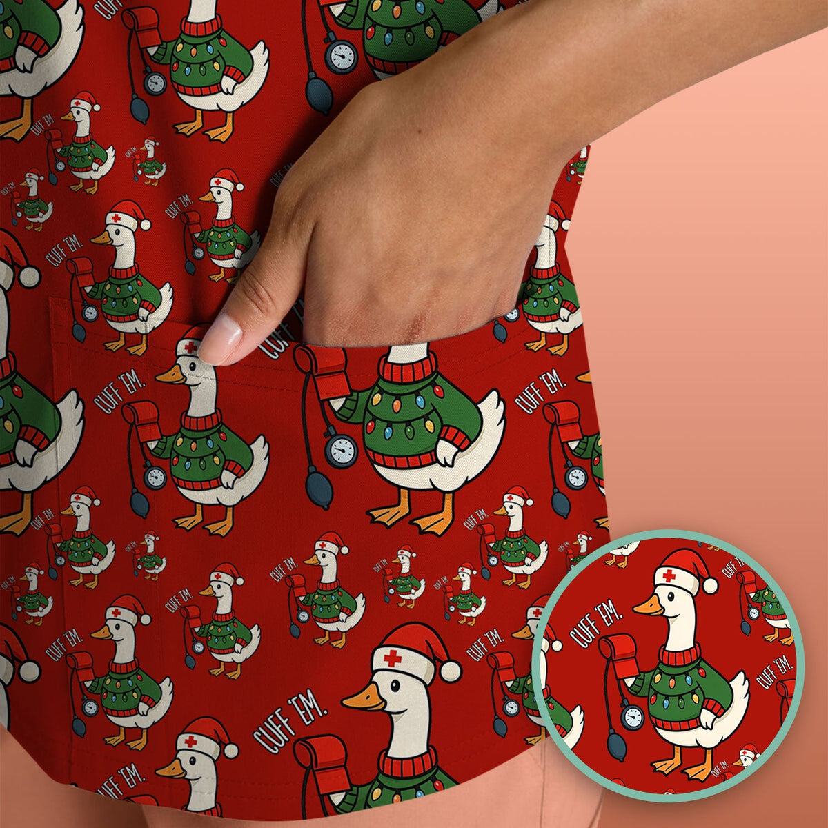 Christmas Duck Nurse Scrub Top