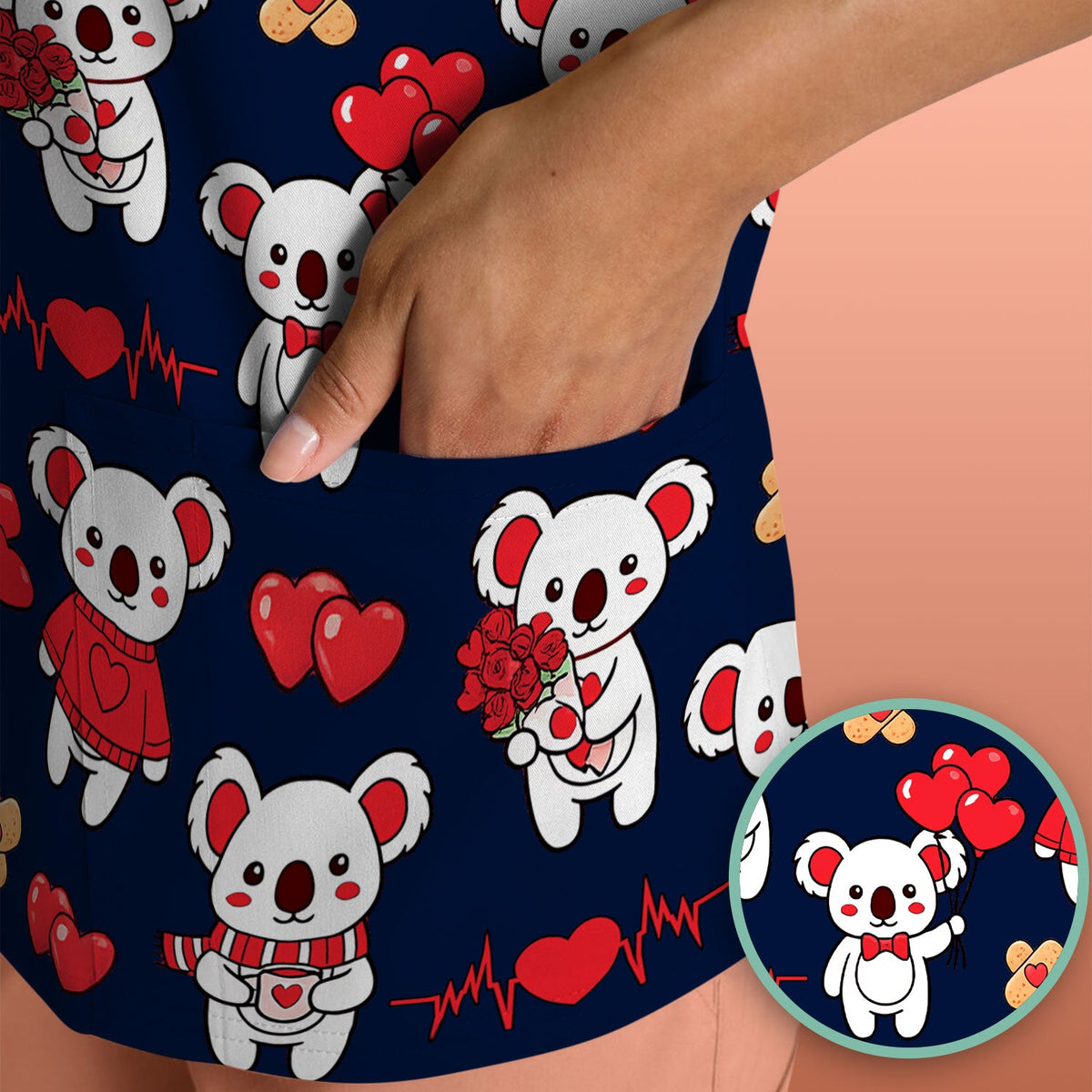 Sweet Koala Scrub Top - Valentines Day Gift For Nurse
