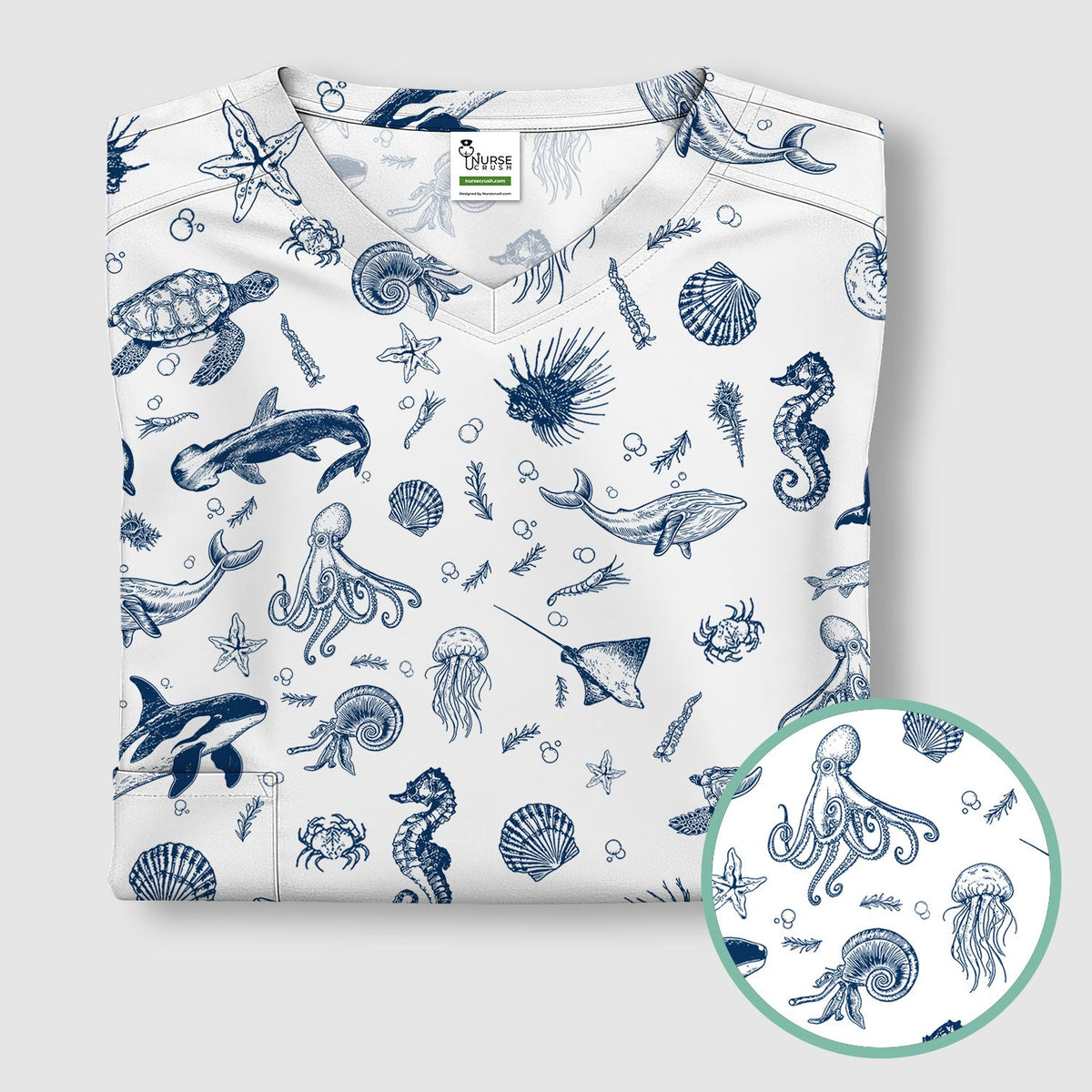 Marine Sea Life Nurse Scrub Top
