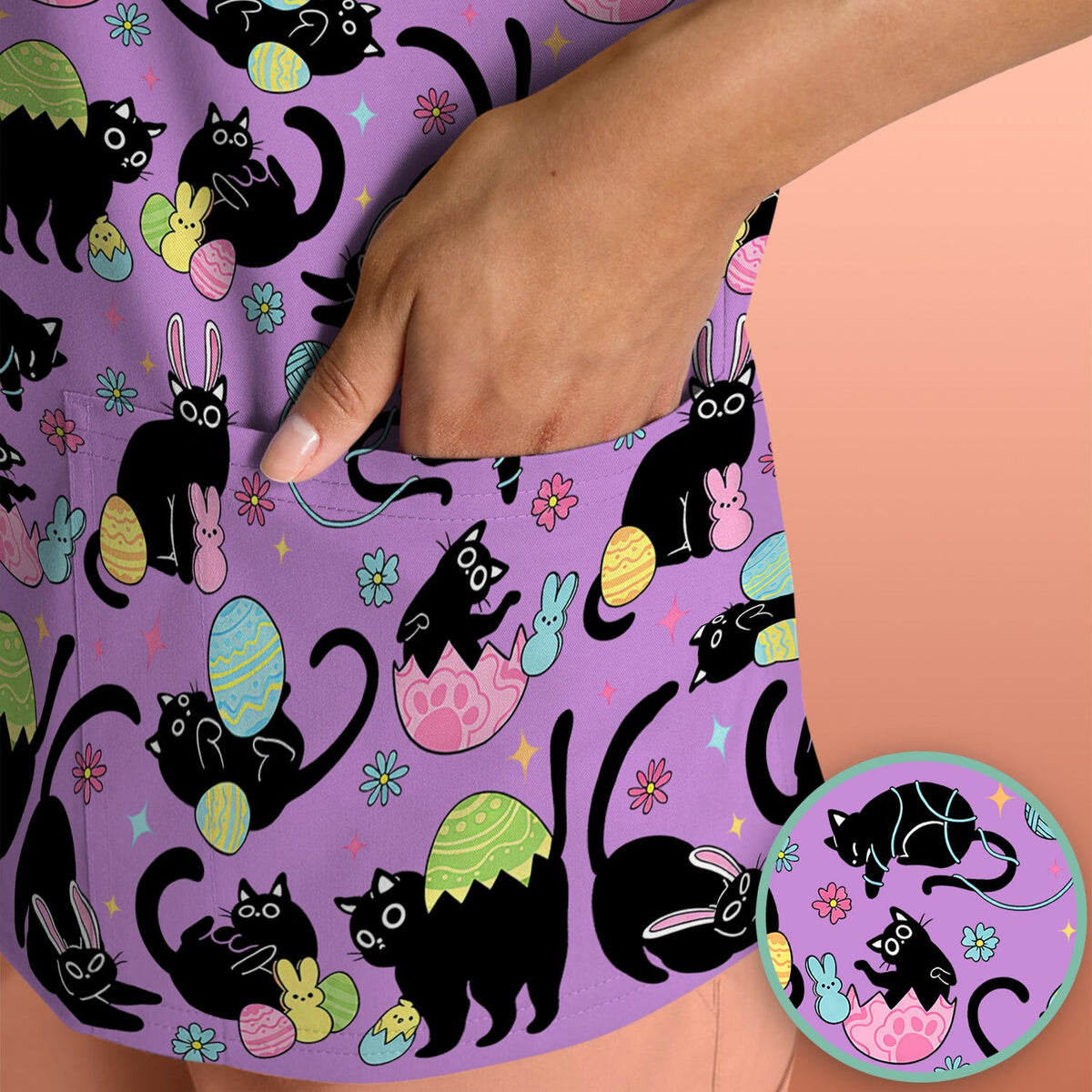 Black Cat Egg Nurse Scrub Top - Easter Gift