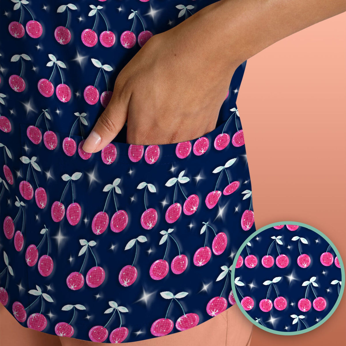 Pink Cherry Sparkle Nurse Scrub Top