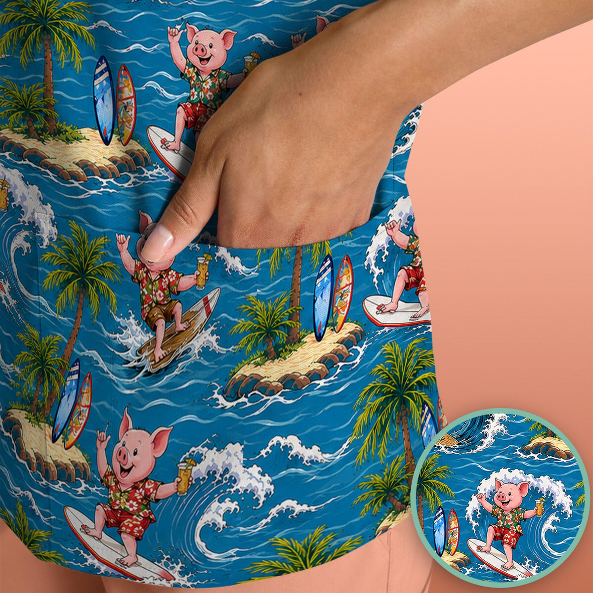 Tropical Surfing Pig Island Nurse Scrub Top