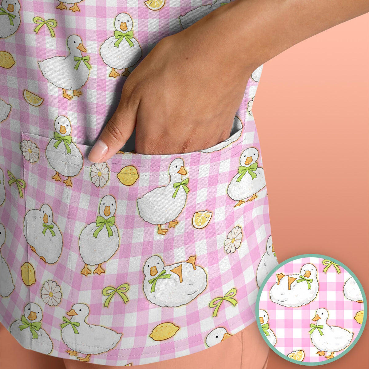 Adorable Ducks Lemon Daisy Nurse Scrub Top