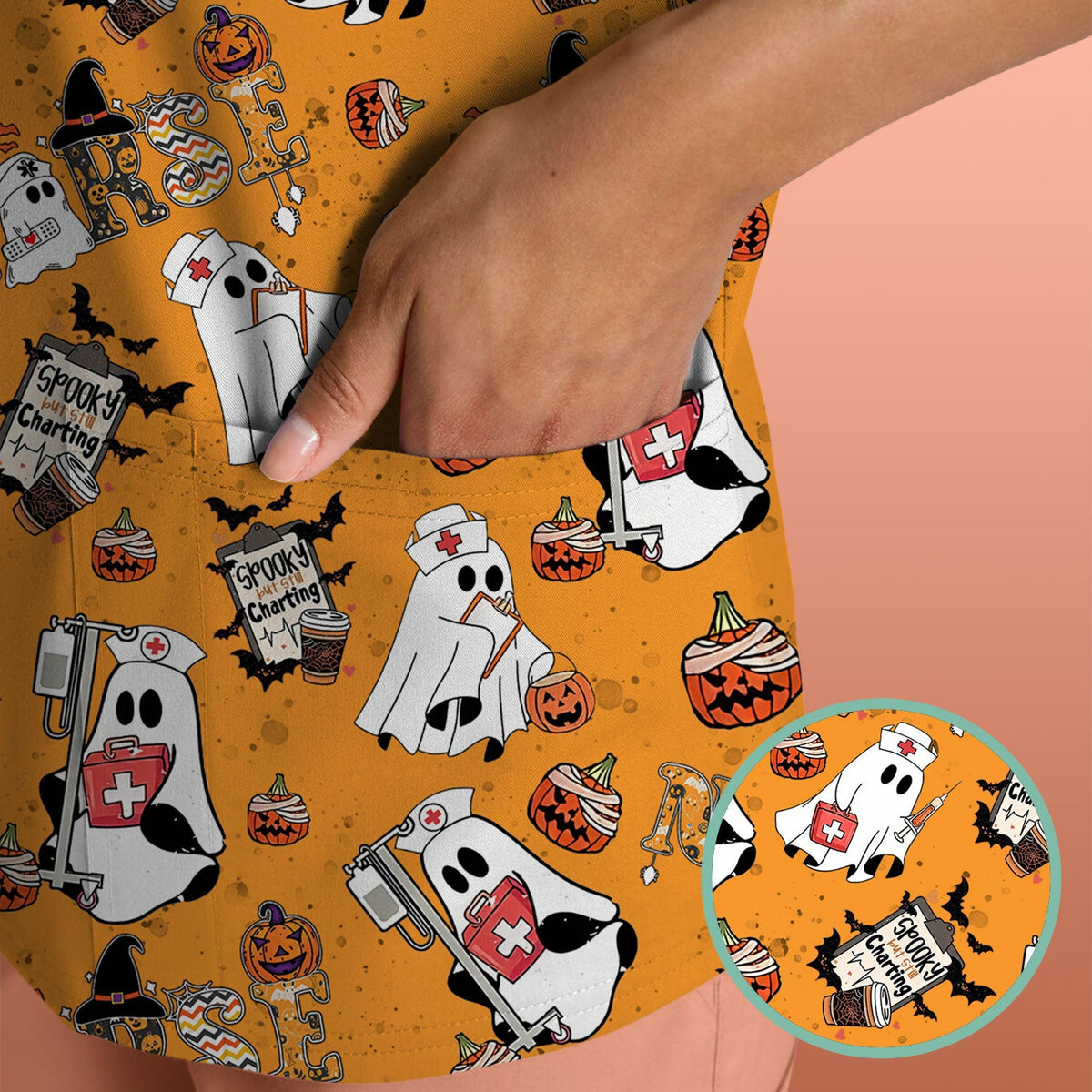 Spooky But Still Charting Nurse Scrub Top - Halloween Gift