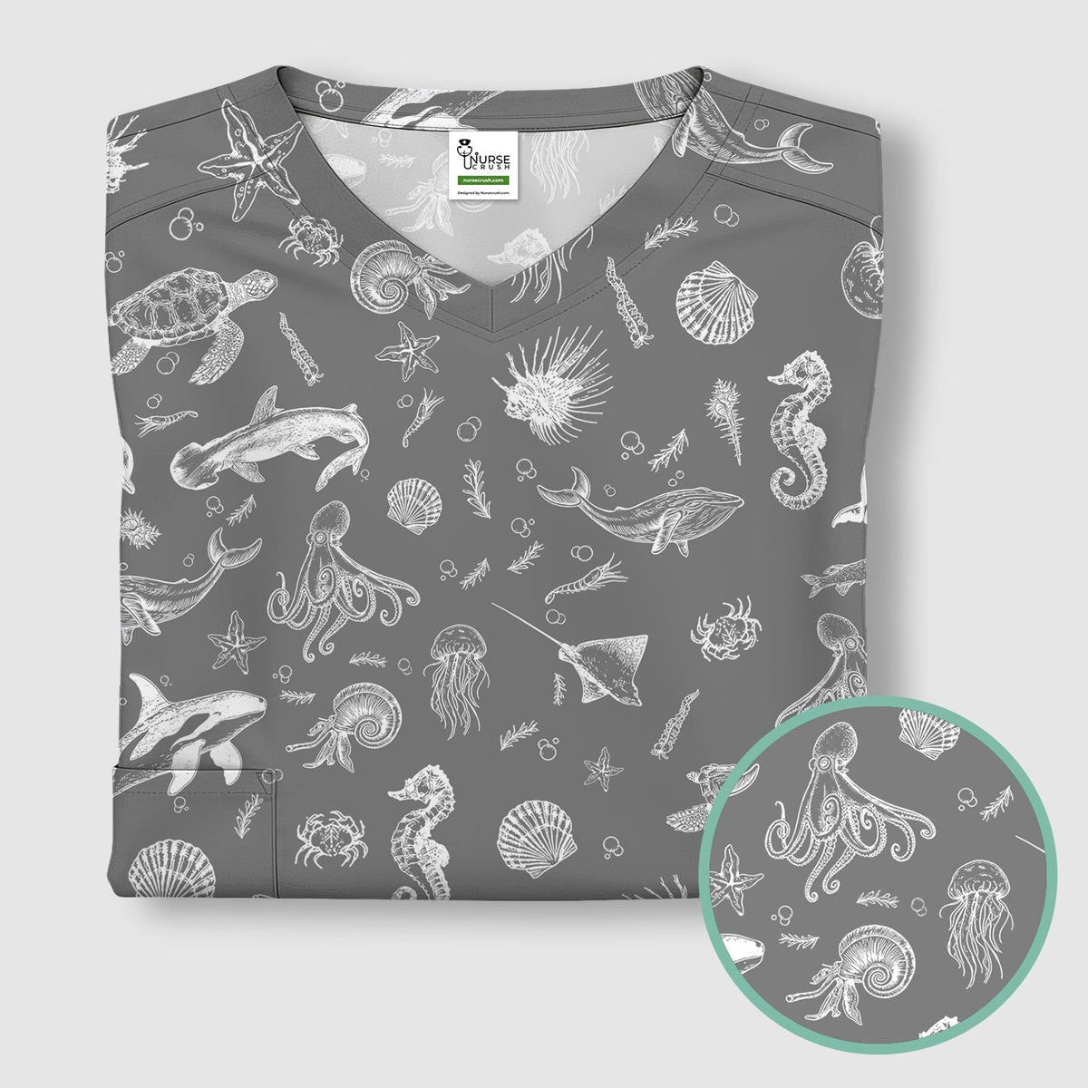 Marine Sea Life Nurse Scrub Top