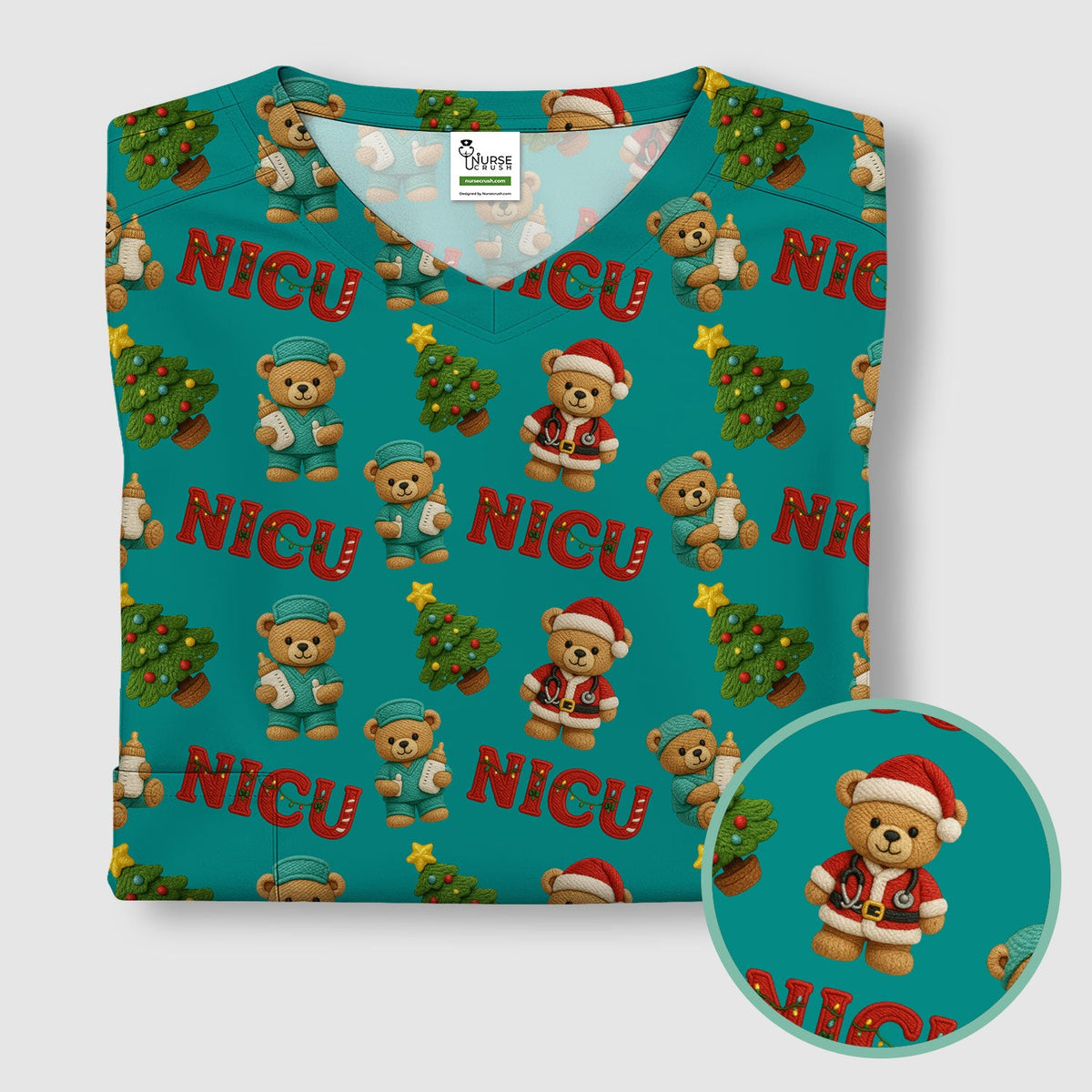 NICU Nurse Teddy Bear Scrub Top - Christmas Gift