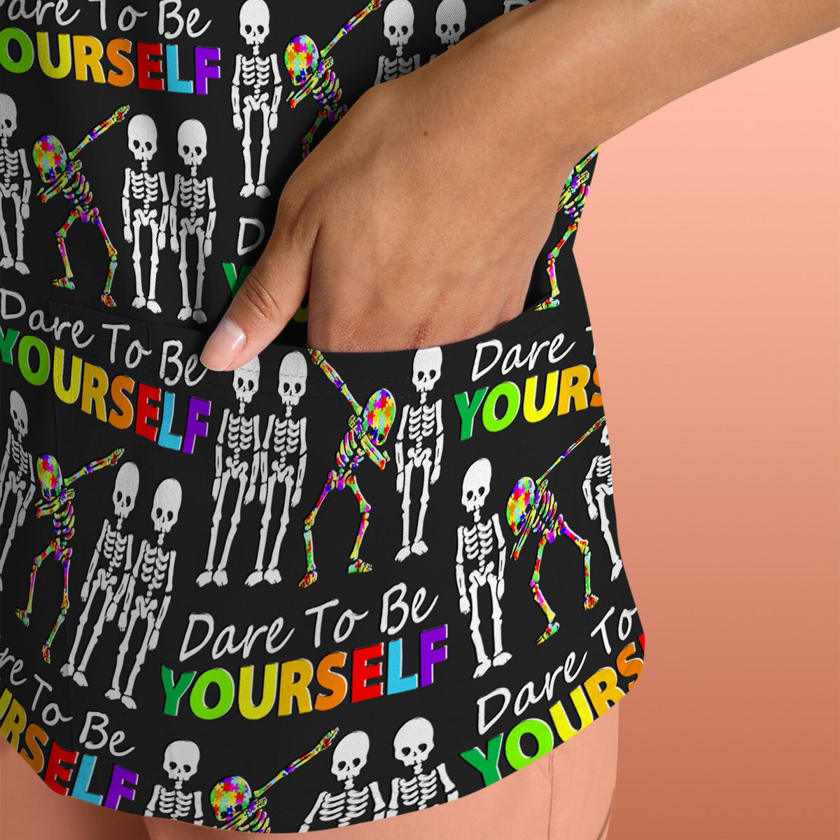 Rainbow Skeleton Dare To Be Yourself Nurse Scrub Top