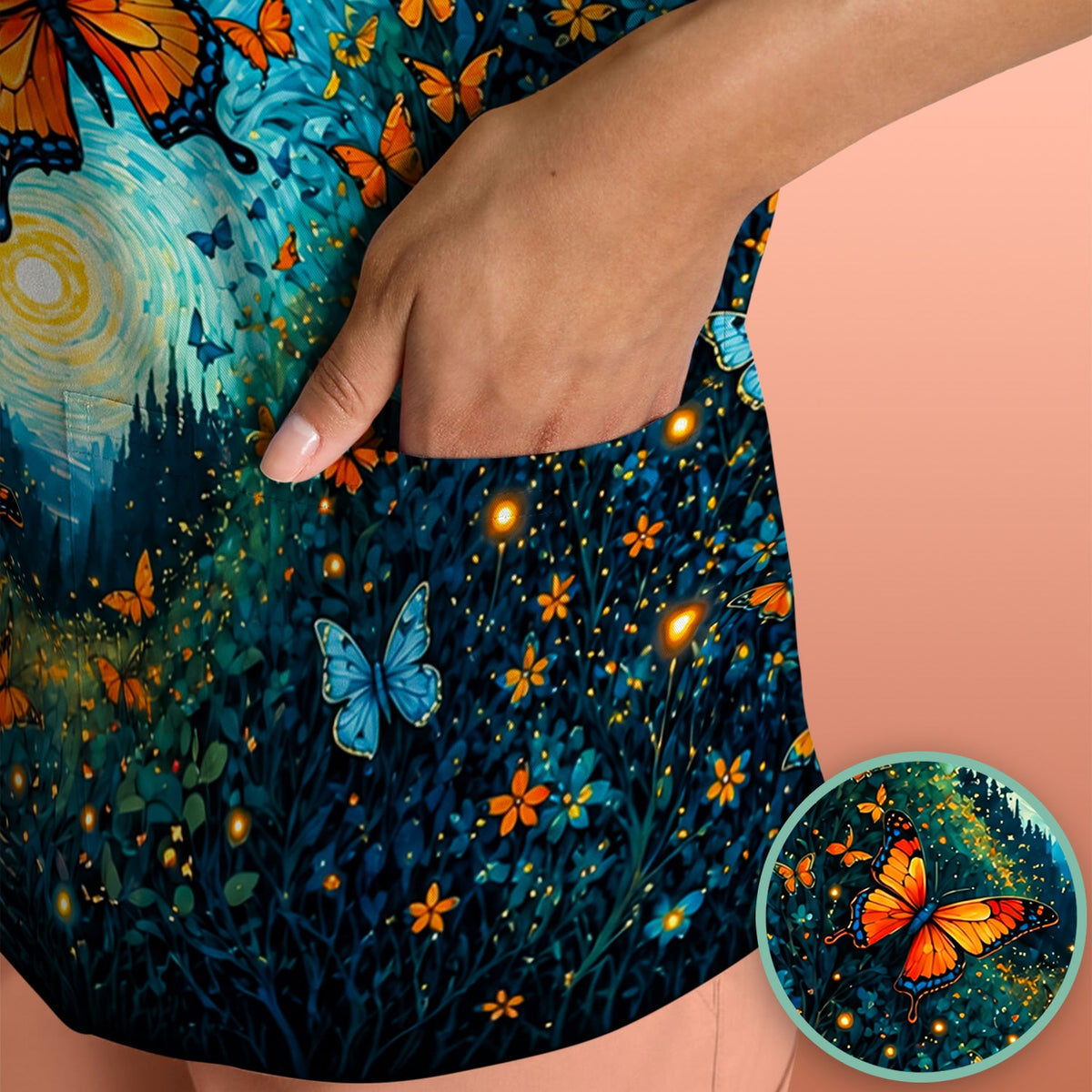 Moonlit Butterfly Pediatric Nurse Scrub Top