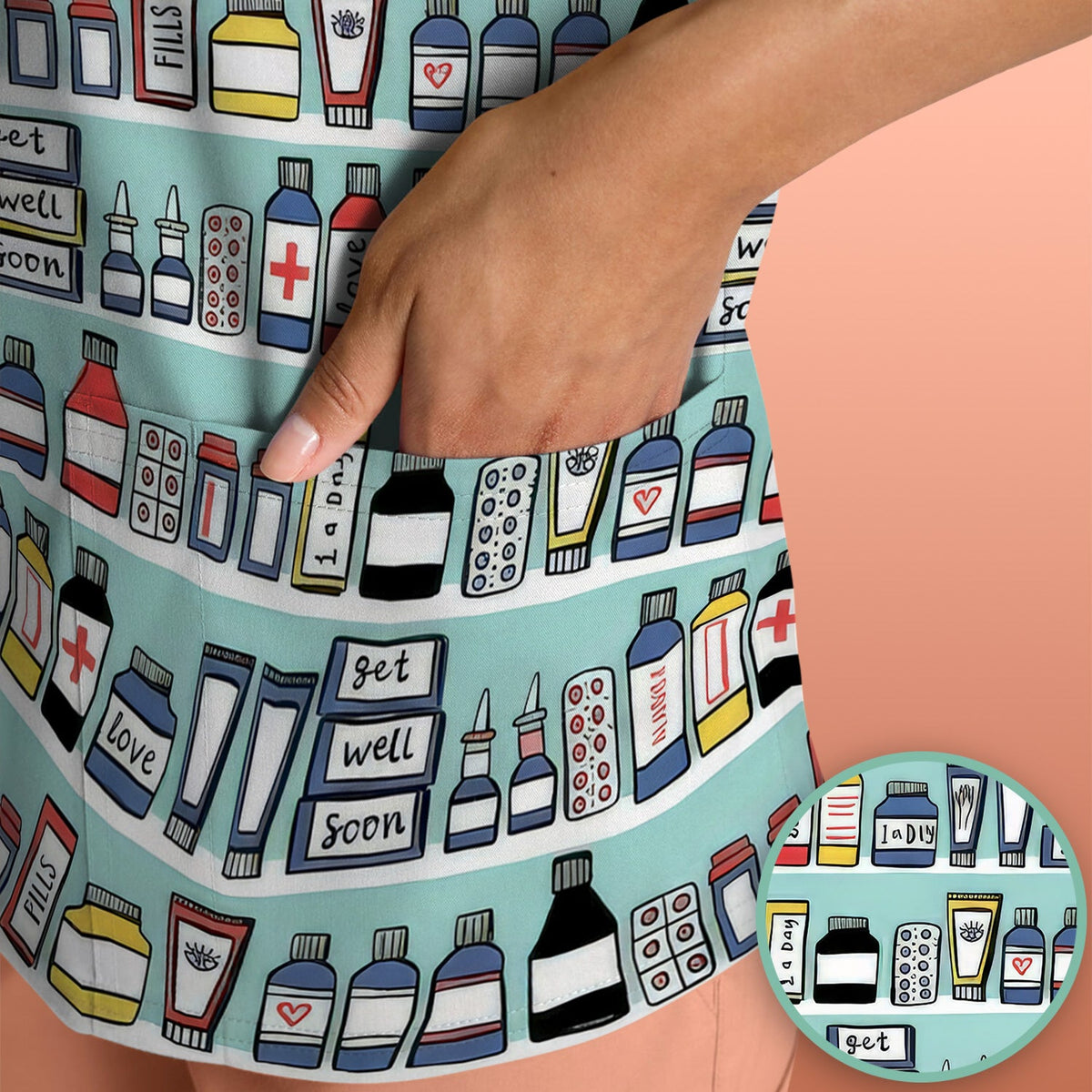 Medicine Bottle Pharmacy Pills Nurse Scrub Top