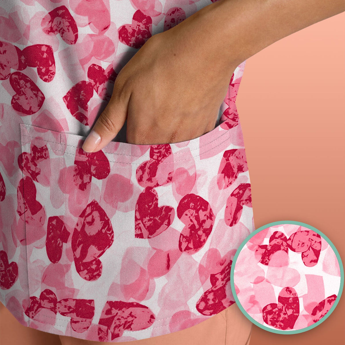 Valentine Heart Pattern Medical Scrub Top, Comfortable Scrubs for Nurses