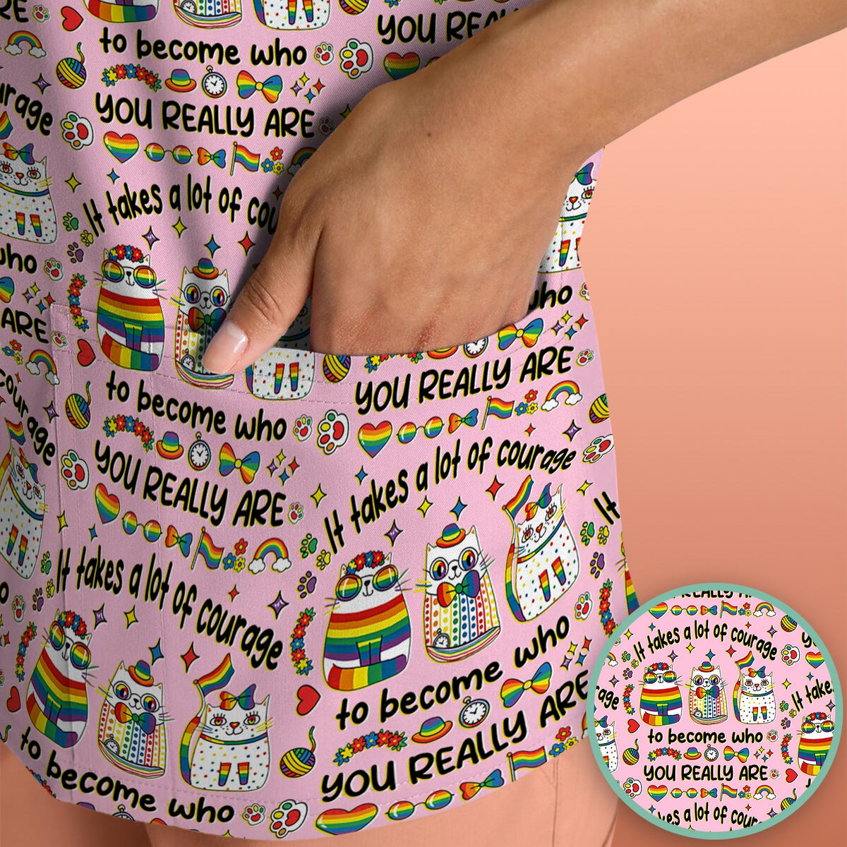 Nurse Rainbow Cat Courage Scrub Top