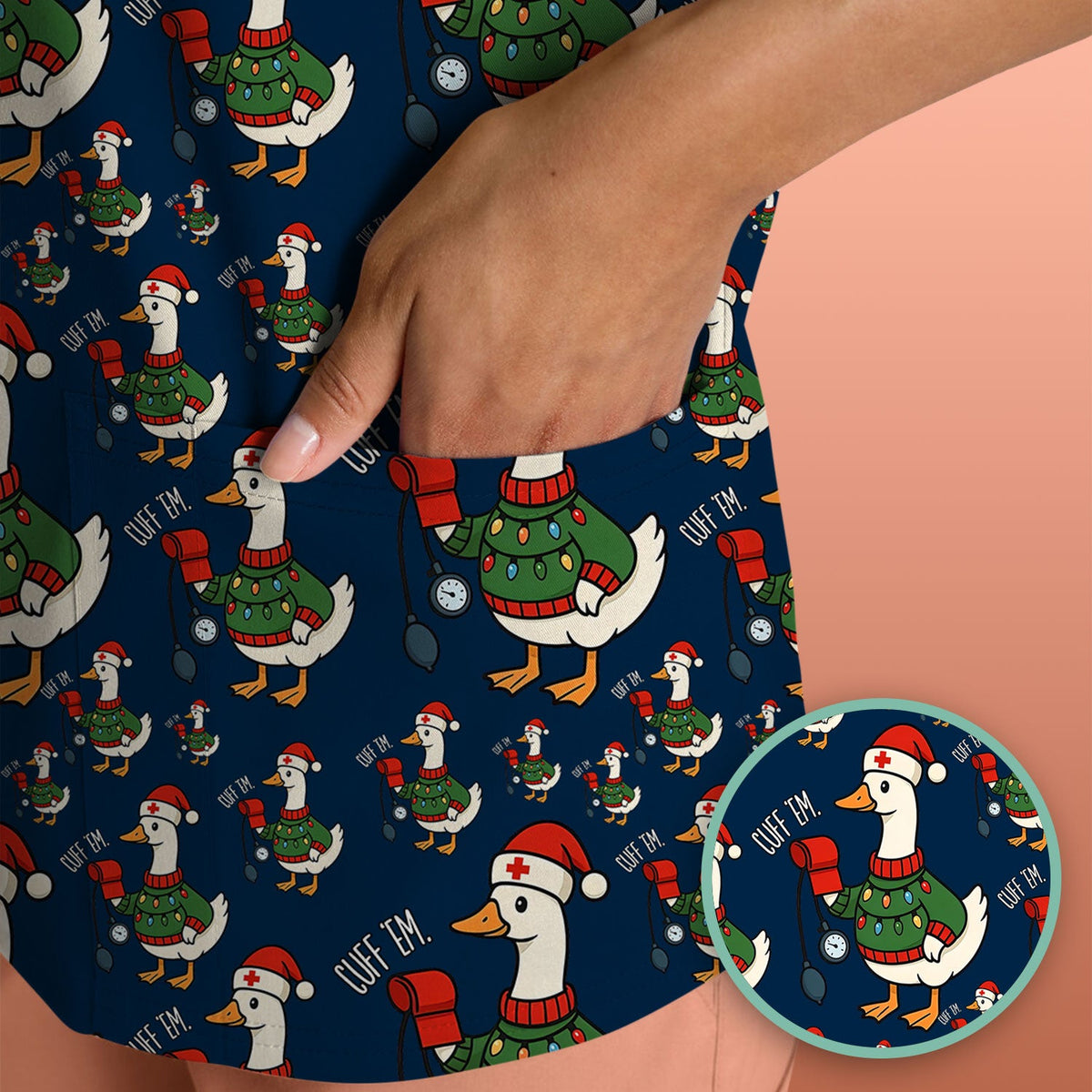 Christmas Duck Nurse Scrub Top