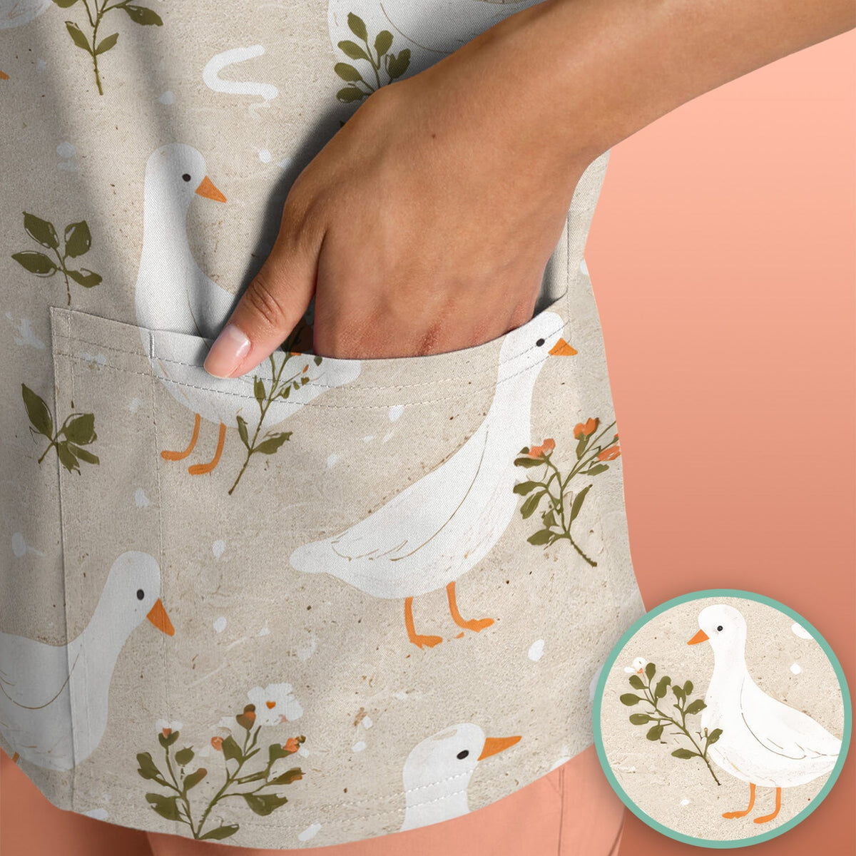 White Goose Floral Meadow Nurse Scrub Top