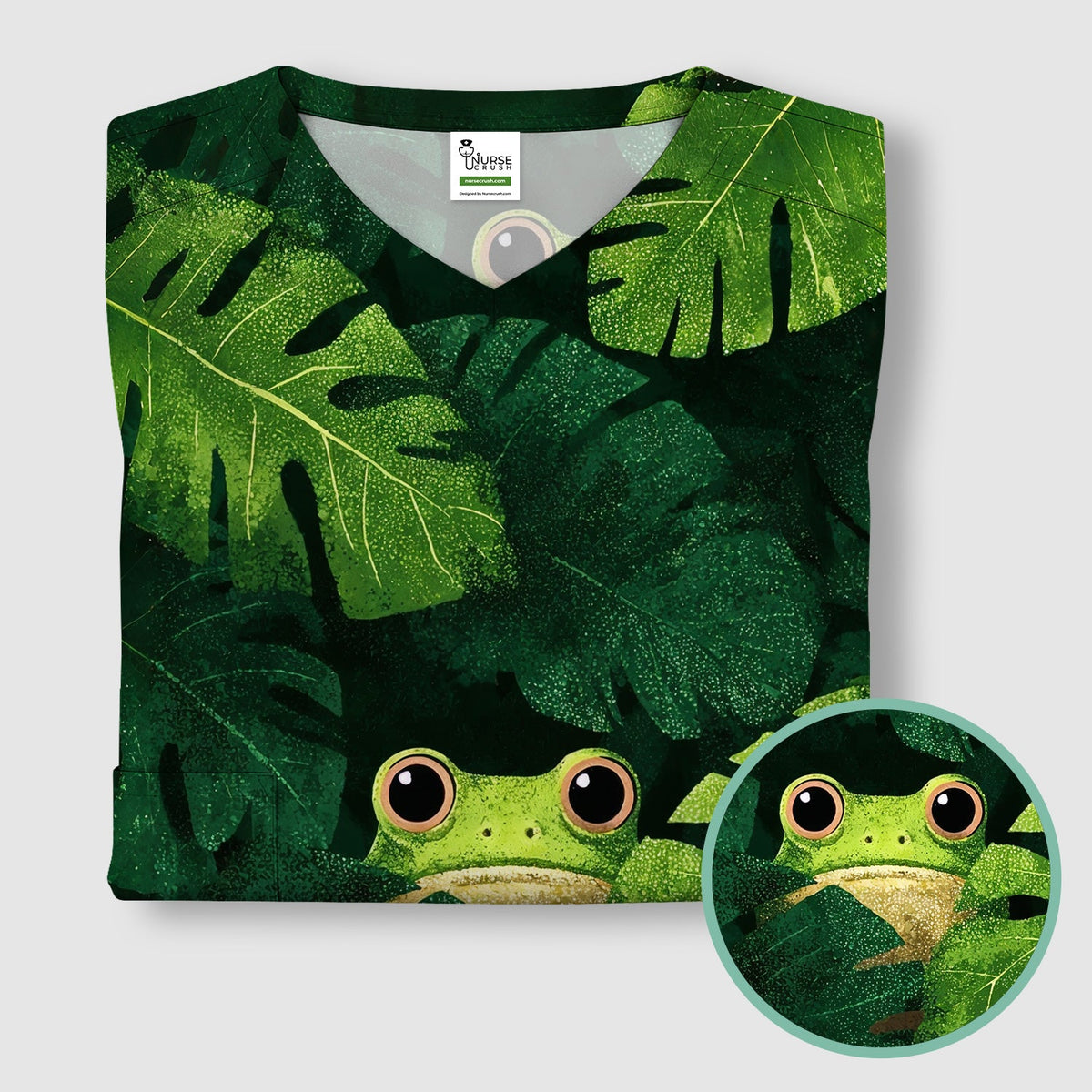 Frog Jungle Leaves Nurse Scrub Top