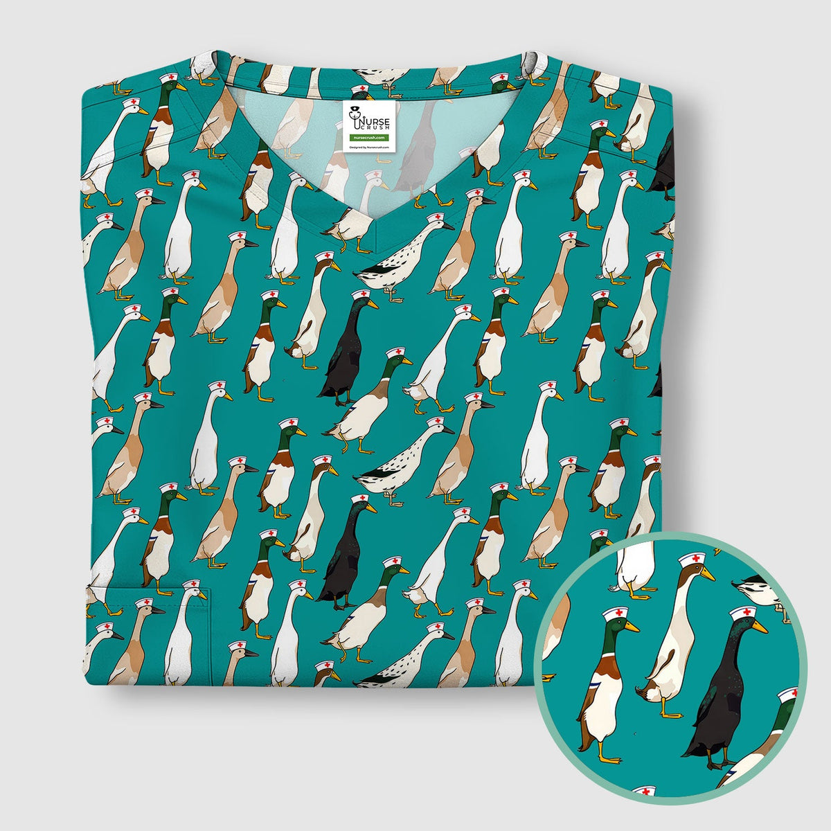 Duck Pattern Nurse Scrub Top