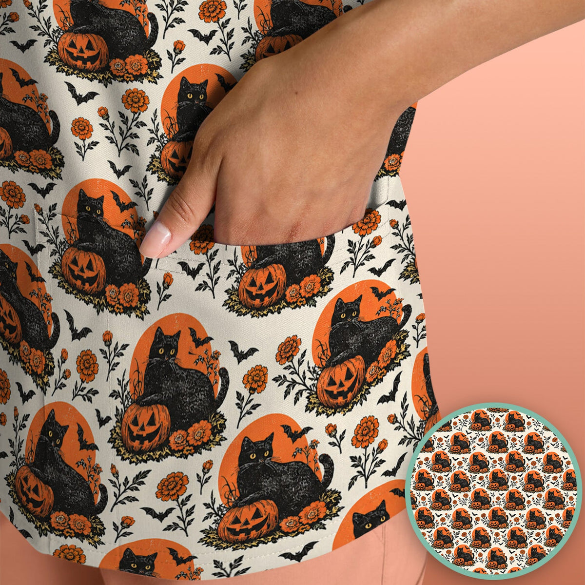 Black Cat Energy Nurse Scrub Top - Halloween Gift