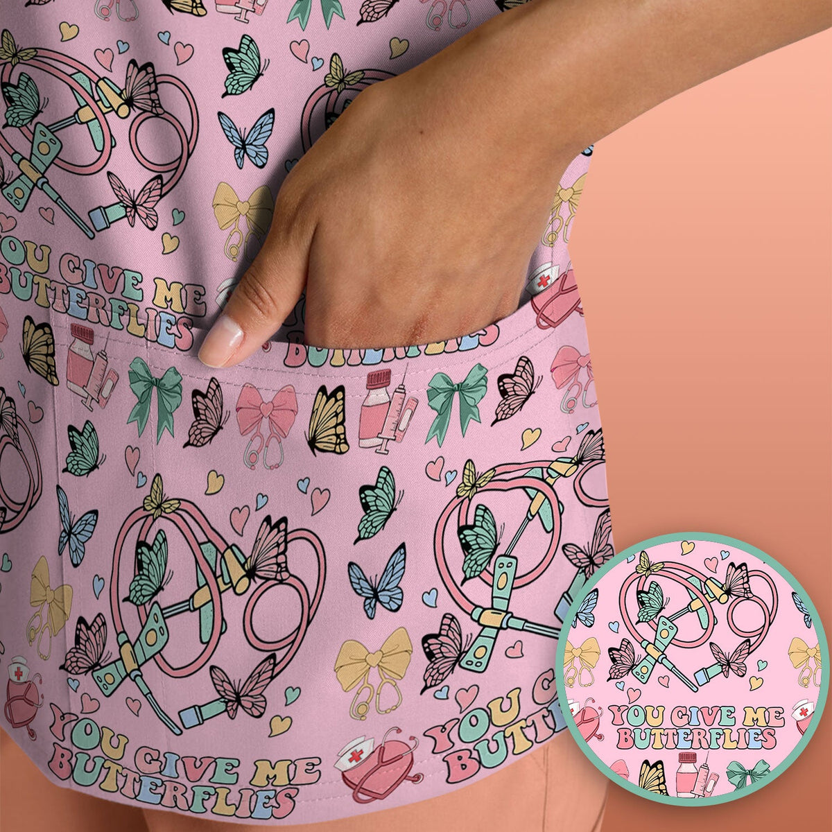 Butterfly Heart Nurse Scrub Top - Valentines Day Gift