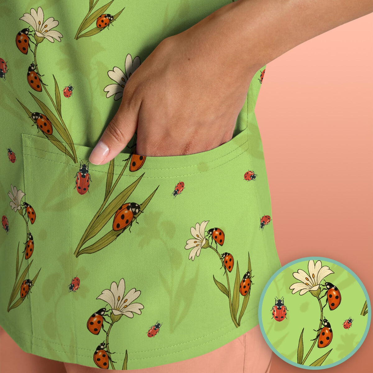 Fresh Daisy Ladybug Garden Nurse Scrub Top