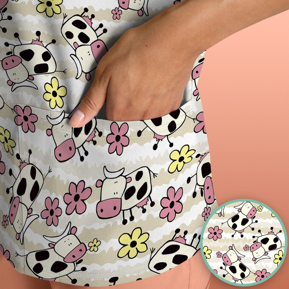 Cow Flower Meadow Nurse Scrub Top