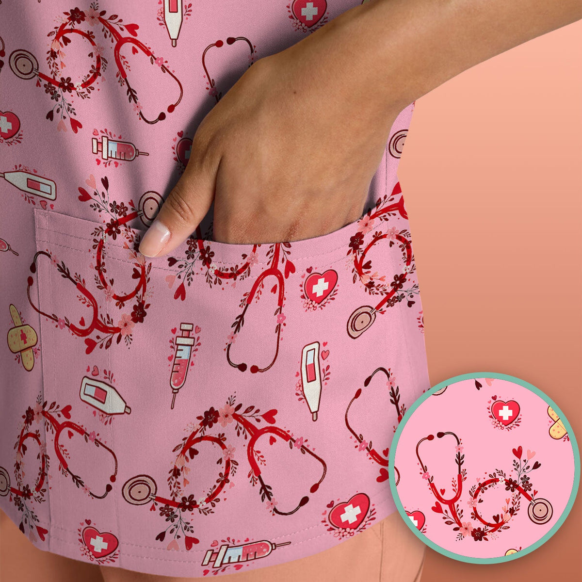 Heart Stethoscope Nurse Scrub Top