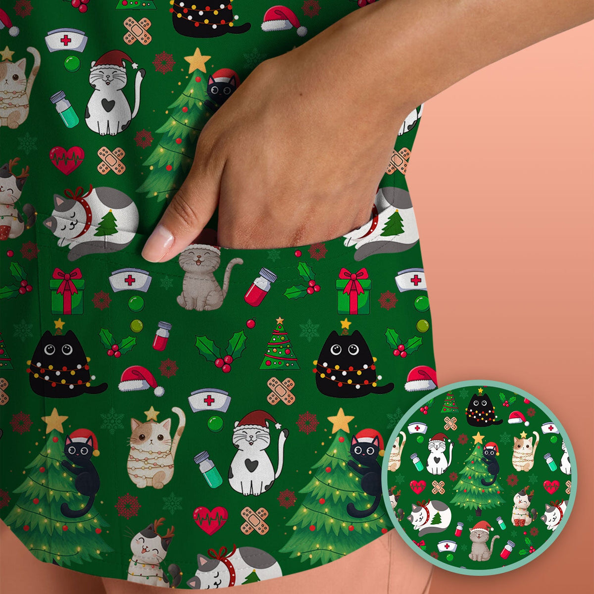 Christmas Pet Nurse Scrub Top