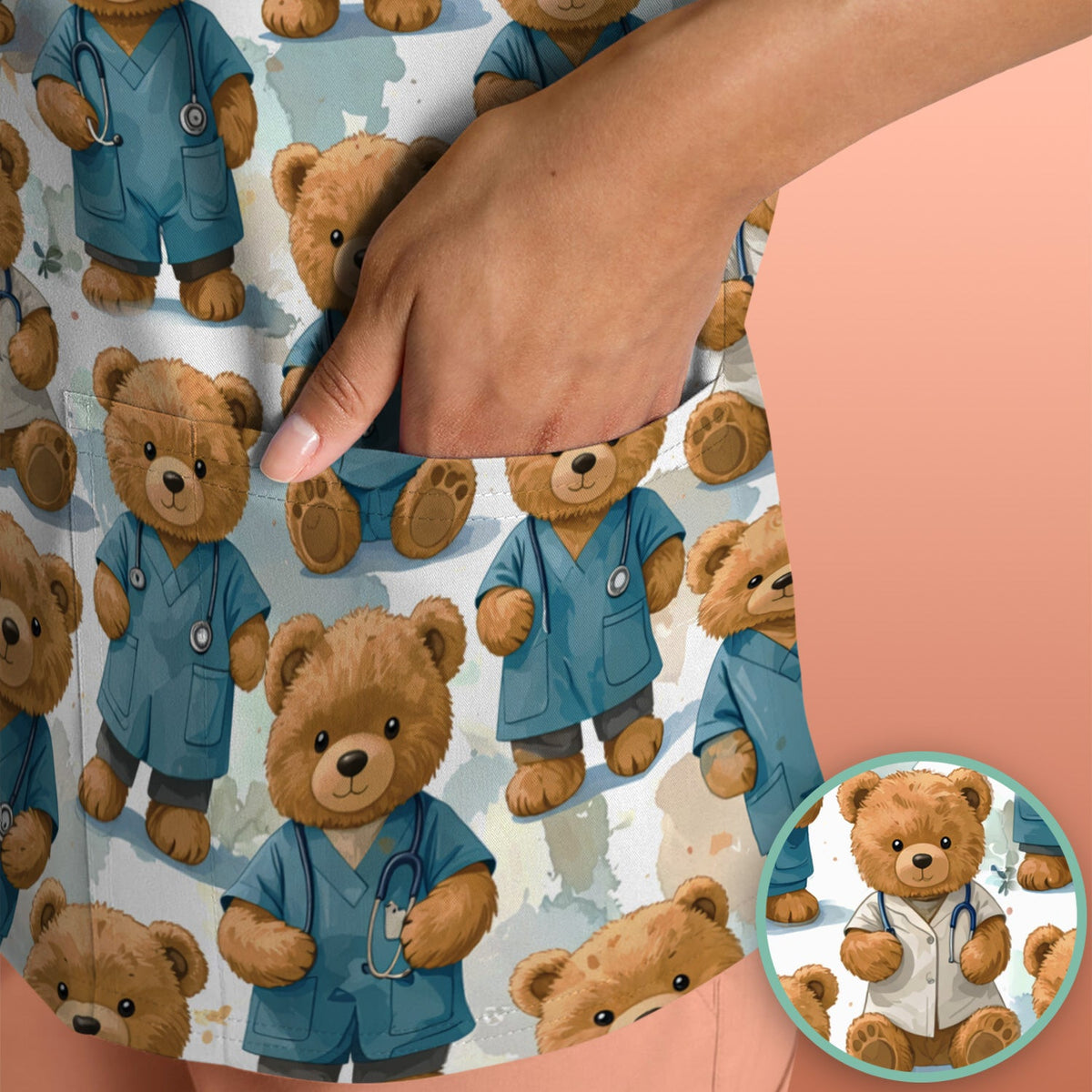 Teddy Bear Doctor Nurse Scrub Top
