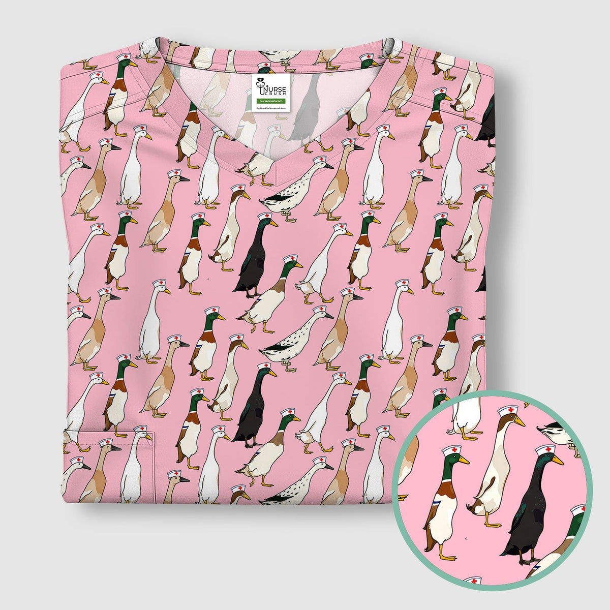 Duck Pattern Nurse Scrub Top
