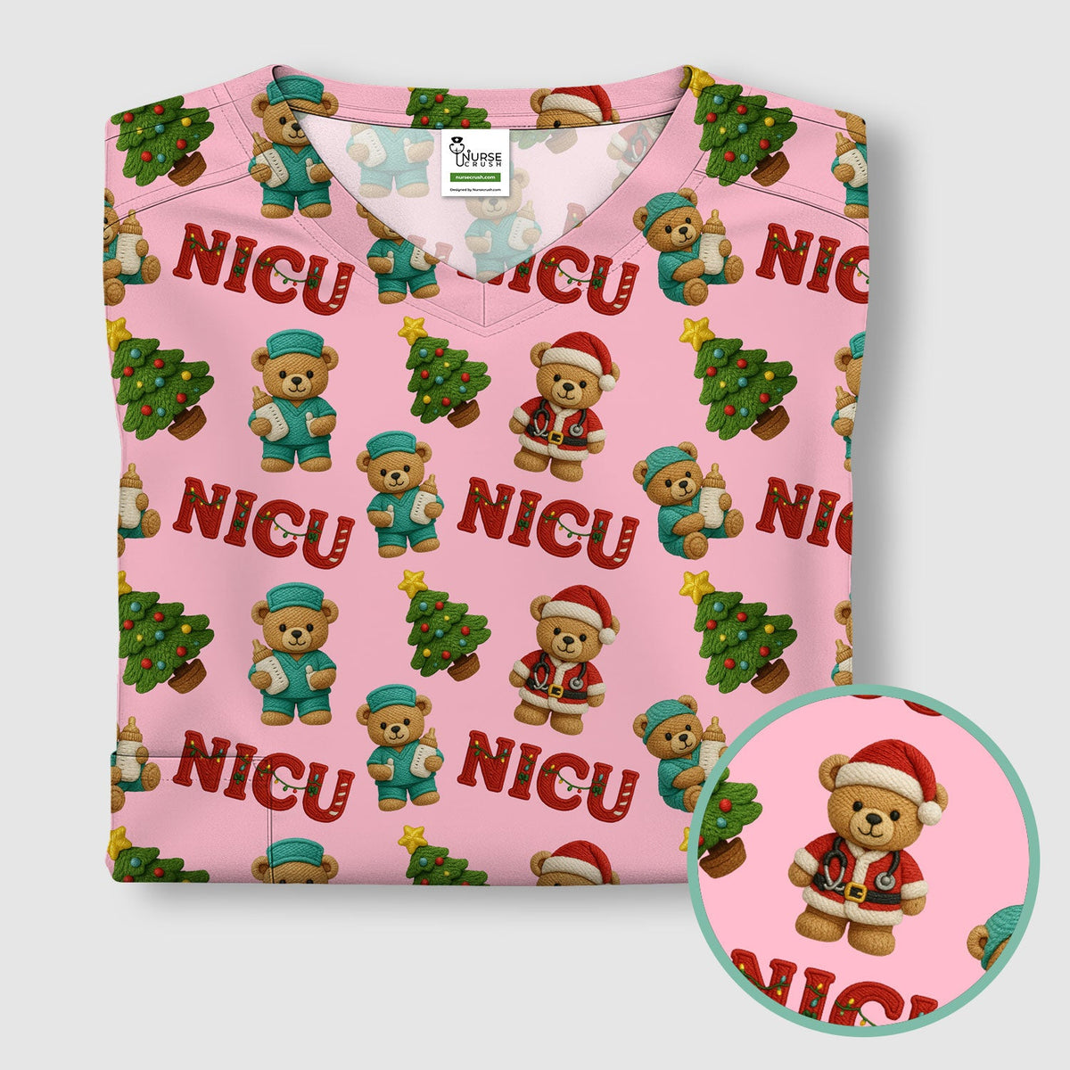 NICU Nurse Teddy Bear Scrub Top - Christmas Gift
