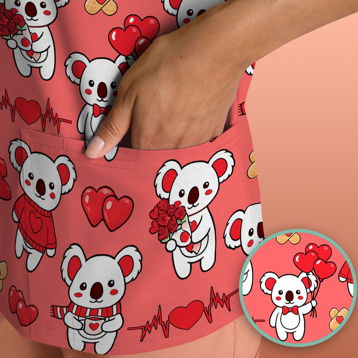 Sweet Koala Scrub Top - Valentines Day Gift For Nurse