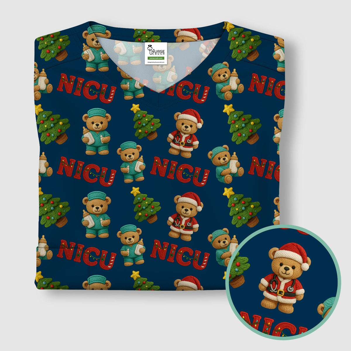 NICU Nurse Teddy Bear Scrub Top - Christmas Gift