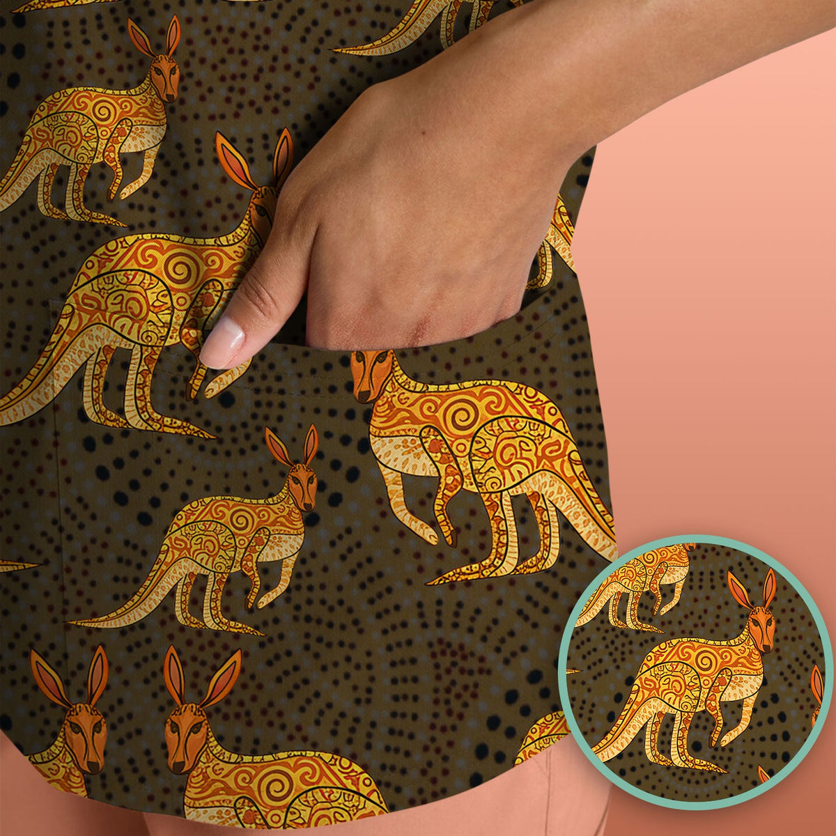Australian Kangaroo Dot Art Nurse Scrub Top