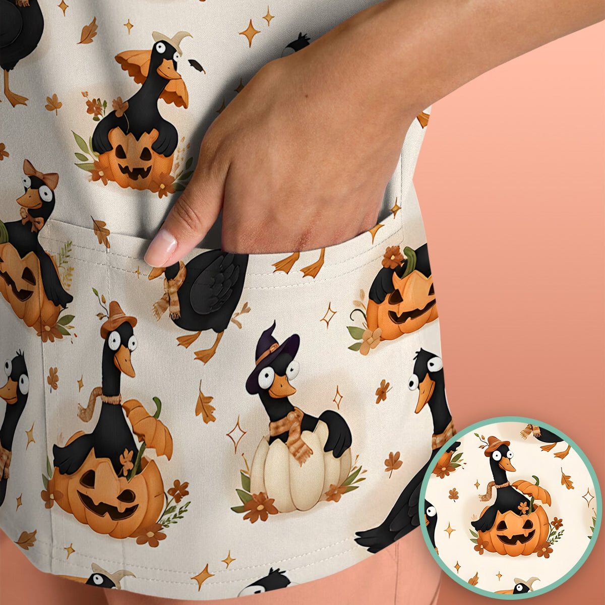 Pumpkin Black Goose Nurse Scrub Top