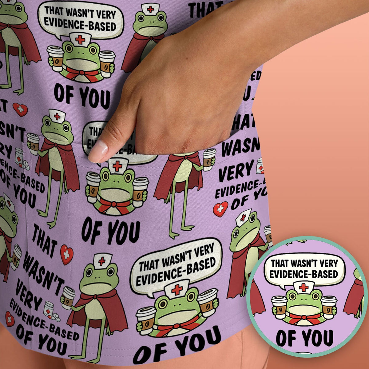 Funny Frog Nurse Quote Medical Pattern Scrub Top, Breathable Fabrics Nursing Uniform