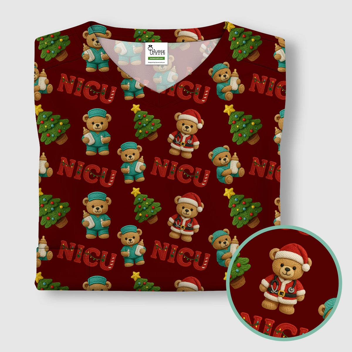 NICU Nurse Teddy Bear Scrub Top - Christmas Gift