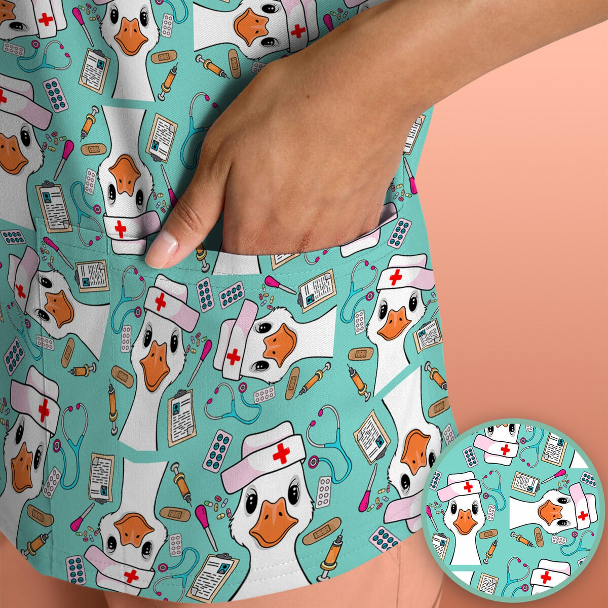 Duck Wearing Hat With Medical Tools Nurse Scrub Top