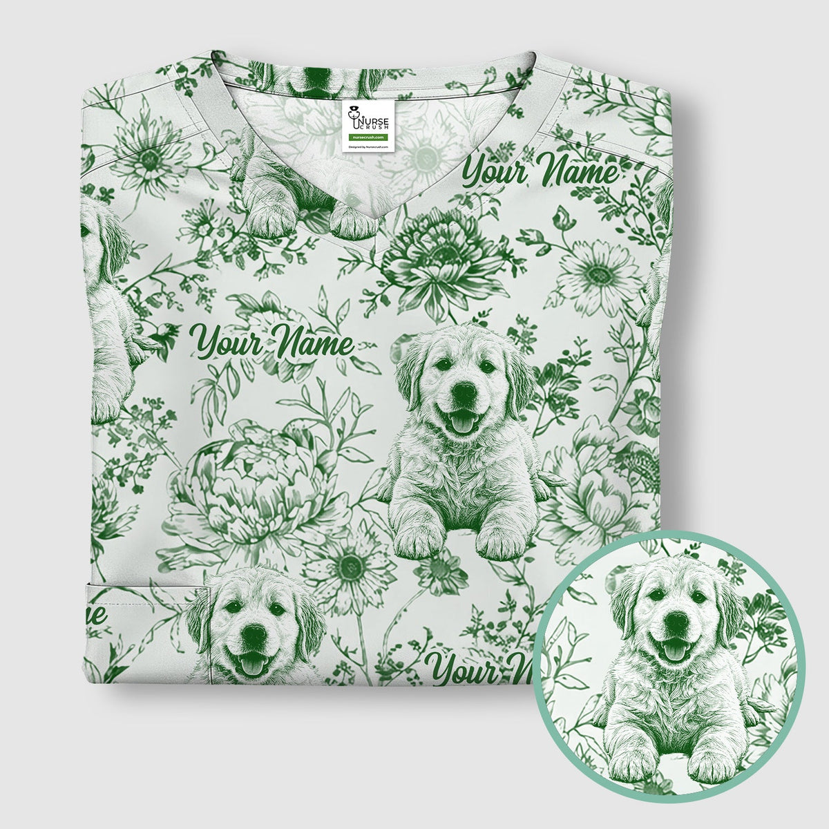 Personalized Pet Photo Floral Nurse Scrub Top