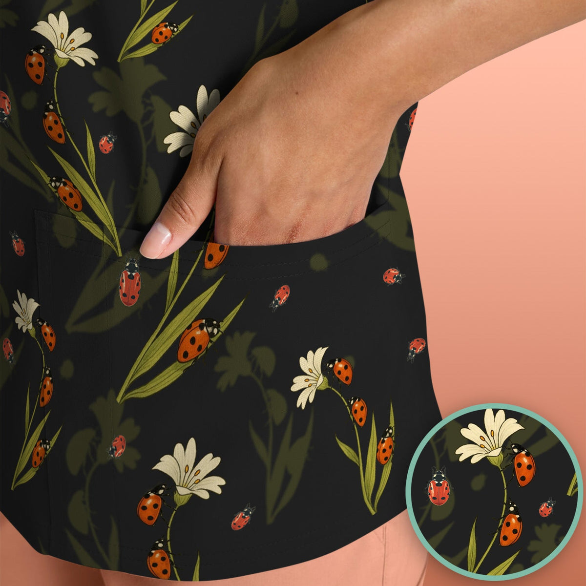 Fresh Daisy Ladybug Garden Nurse Scrub Top