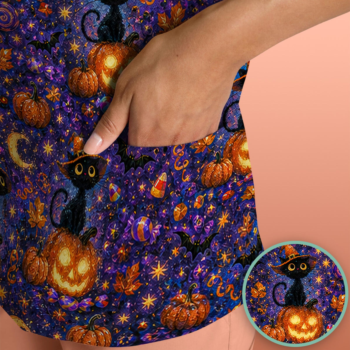 Mystical Witch Cat Nurse Scrub Top - Halloween Gift