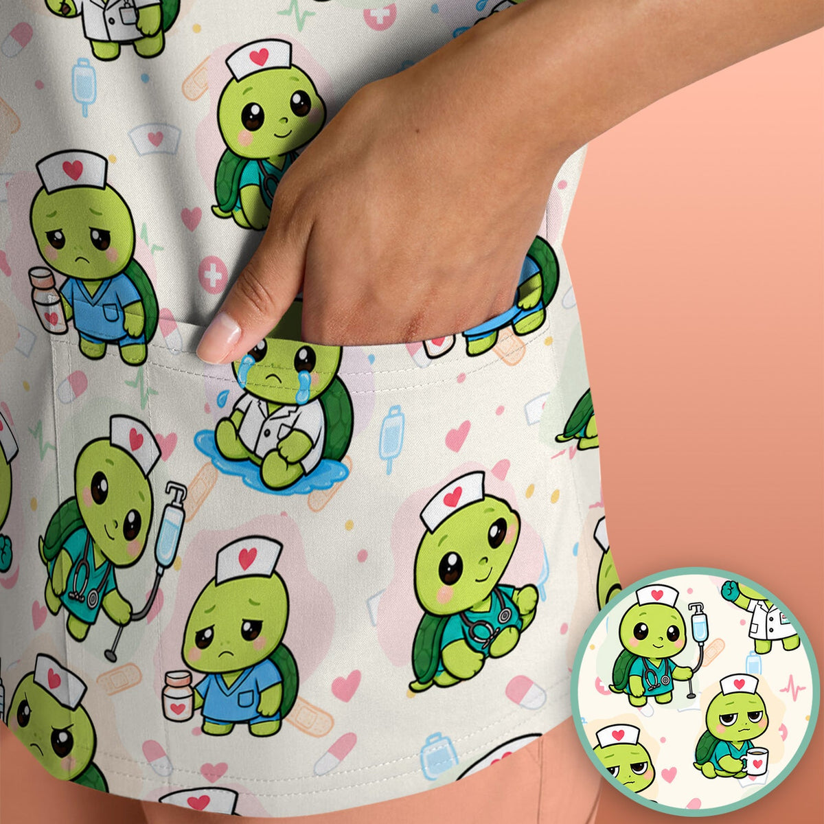 Turtle Medical Icons Nurse Scrub Top