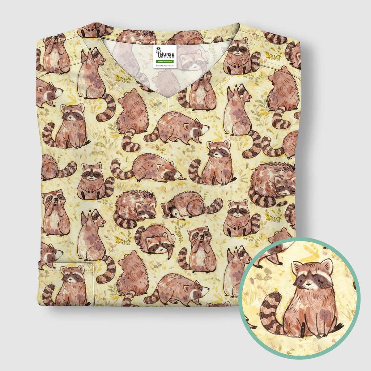Raccoon Woodland Nurse Scrub Top