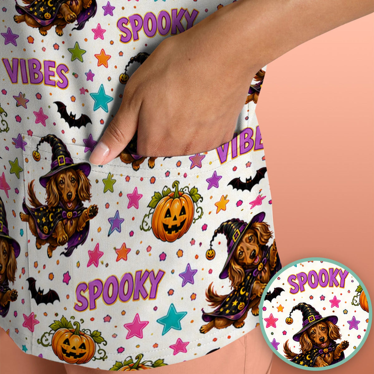 Spooky Dachshund Vibes Nurse Scrub Top