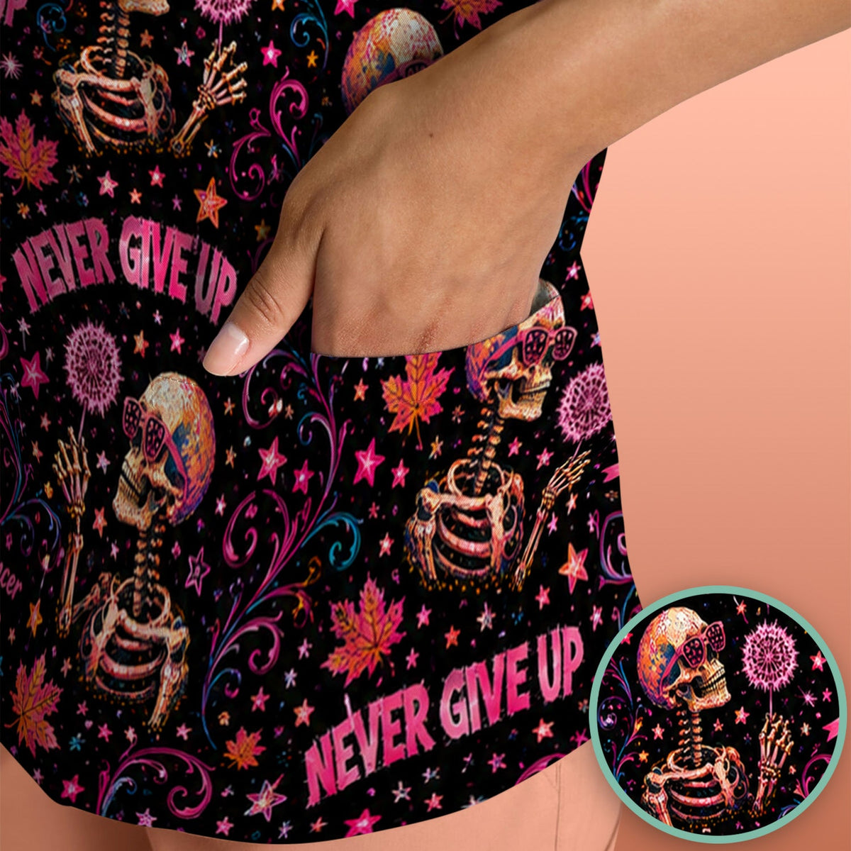 Breast Cancer Awareness Skeletons Nurse Scrub Top